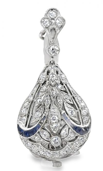 Estate Art Deco Platinum and Diamond Pendant Watch by Woog Watch Co.