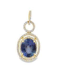 Estate Yellow Gold Diamond and Tanzanite Pendant by Orianne 