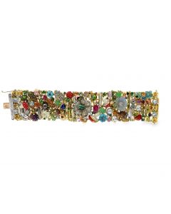 Estate Unique Carved Hardstone Enamel "English Garden" Bracelet by Santagostino 