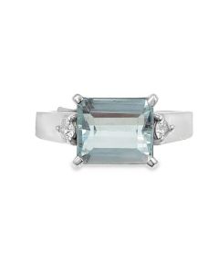 Estate White Gold Diamond and Aquamarine Ring