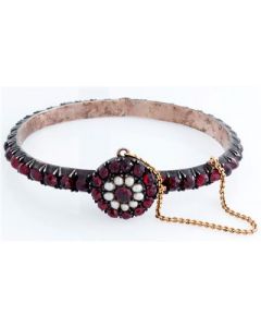 Victorian Vermeil and Garnet Pearl Bangle Bracelet