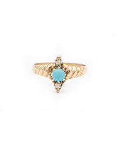 Victorian Yellow Gold Natural Pearl and Turquoise Ring 