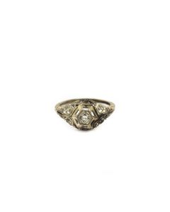 Victorian White Gold and Solitaire Diamond Filigree Ring