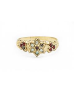 Victorian Yellow Gold Pearl and Garnet Ring  