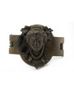 Victorian Gutta Percha High Relief Base Metal Carved Female Bust Pin Brooch