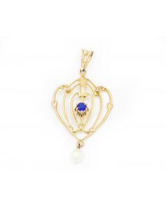 Victorian Yellow Gold Pearl and Gemstone  Lavalier Pendant 