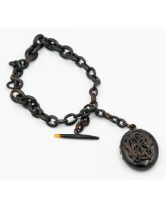 Victorian Watch Chain Tortoise Shell with Matching Pendant/Locket