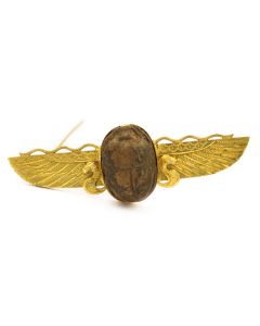 Victorian Yellow Gold and Carved Scarab Brooch Pin