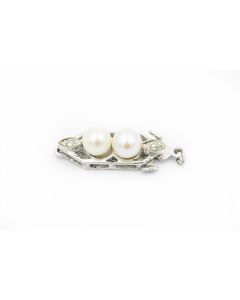 Art Deco White Gold and Natural Pearl Clasp 