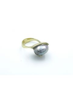 Estate  Yellow Gold and Pearl Ring by Ed Wiener