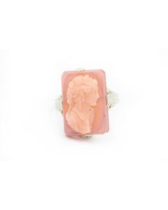 Art Deco White Gold and Carved Cameo Ring