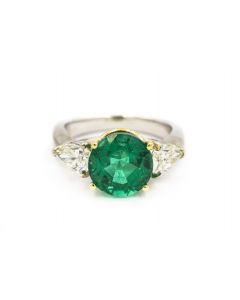 Estate Contemporary Platinum Emerald and Diamond Ring with AGL Report 