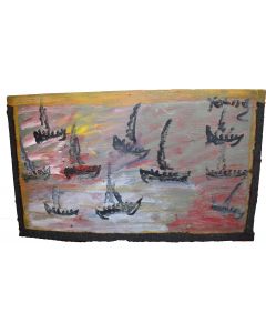 Signed by Purvis Young; Mixed Media; 10 Sail Boats