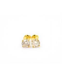 Contemporary Yellow Gold and Diamond Stud Earrings