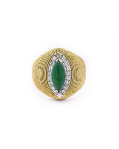 Estate Contemporary Yellow Gold Diamond and Jade Cluster Style Ring