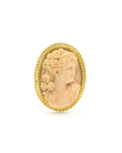 Estate Yellow Gold and Coral Cameo Brooch