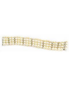 Estate 1950's White Gold Pearl and Diamond 4 Strand Bracelet