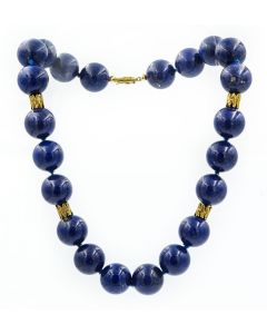 Estate 1970's Yellow Gold and Sodalite Bead Necklace 