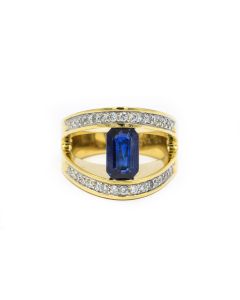 Estate Contemporary Yellow Gold Diamond and Sapphire Ring Mounting by Nova