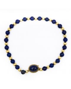 Estate 1960's Yellow Gold and Lapis Lazuli Bead Necklace