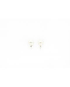 Estate 1950's White Gold Cultured Pearl and Diamond Earrings
