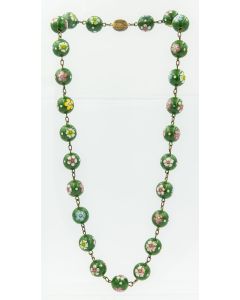 Estate Cloisonne Green Flower Bead Necklace