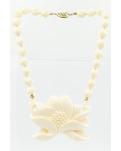 Estate White Bead Orchid Necklace
