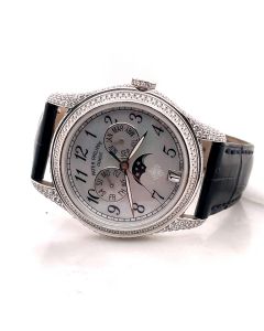 MK & DK Personal Collection - Patek Philippe 18K White Gold Mother of Pearl Arabic Diamond Set Wristwatch 4937G-001