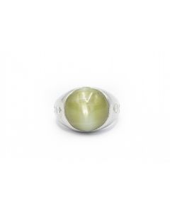 Estate Art Deco Men's Platinum Cat's Eye Chrysoberyl Diamond Pinky Ring