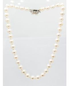 Estate Pearl Necklace with White Gold and Diamond Pearl Clasp