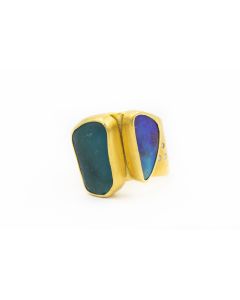 Estate Contemporary Yellow Gold Diamond Sea Glass and Opal Ring by Betsy Fuller