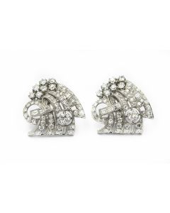 Estate Art Deco Platinum and Diamond Ear Clips