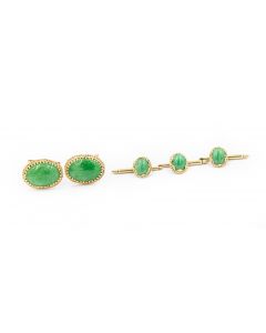 Estate Natural Jadeite and Yellow Gold Cufflinks and Stud Set