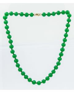 Estate Green Bead Necklace with Yellow Gold Clasp