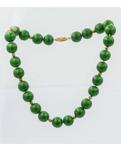 Estate Green Bead Necklace with Yellow Gold Clasp and Bead Spacers