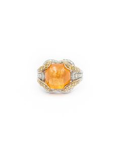 Estate Contemporary Yellow and White Gold Diamond and Spessartite Garnet Ring by Zorab Creations  