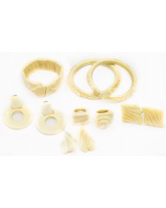 Estate Ivory Bracelet Earrings Bangle and Ring Suite 