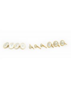 Estate Yellow Gold Mother of Pearl and Pearl Stud Set