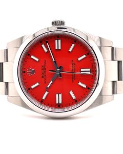 MK Personal Collection Rare Orange Crush Rolex Oyster Perpetual 41mm Domed Bezel Red Dial Wristwatch 124300 with Box and Papers 4/26/21