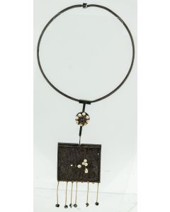 Midcentury Modern Brutalist Period Sterling Silver & Yellow Gold Gemstone Necklace