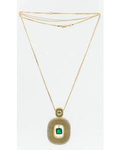 Estate Yellow Gold Diamond and  Emerald Necklace GIA Report 2195614897