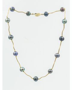 Estate Yellow Gold and Black South Seas Pearl Necklace