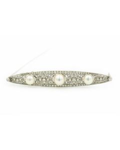 Estate Rare Edwardian Platinum Natural Pearl and Diamond Bar Brooch 