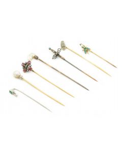 Estate Collection of (7) Yellow Gold Stick Pins