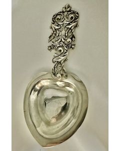Sterling Silver Baroque Floral Ice Spoon Pierced Handle with Heart Bowl by George W. Shiebler #3261