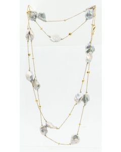 Estate Yellow Gold and Baroque Cultured Pearl Necklace 