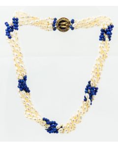 Estate 1980's Cultured Pearl and Lapis Lazuli Multistrand Necklace 