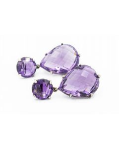 Estate Sterling Silver and Amethyst Ear Pendants by Anzie 