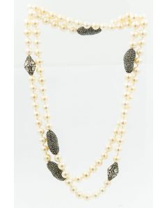 Estate Cultured Pearl and Diamond Necklace