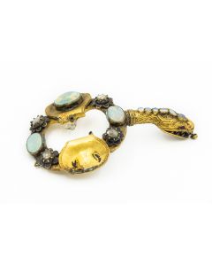 Estate Unusual Gold and Opal Serpents Pendant 